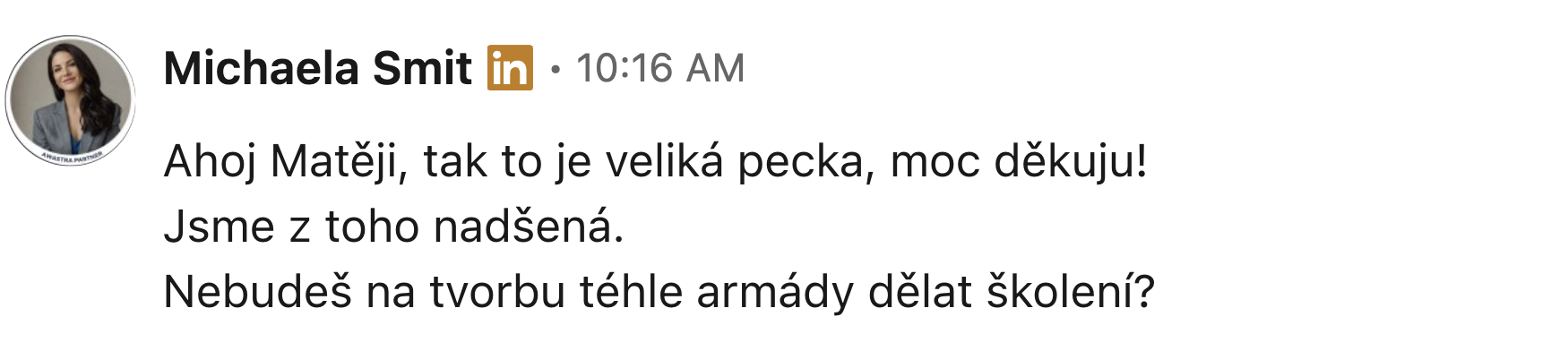Reakce Michaely Smit na systém náborových agentů